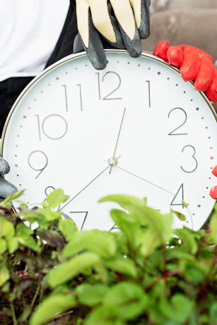 A person pointing at a digital screen displaying a schedule for garden maintenance bookings, with the screen showing multiple rows labeled 'AVAILABLE' and 'NOT RESERVED' alongside red 'UPDATE' buttons